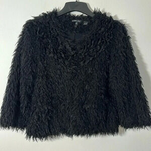 Miss Me Shaggy Faux Fur Jacket Coat Women Size Large Color Black Mob Boss Wife